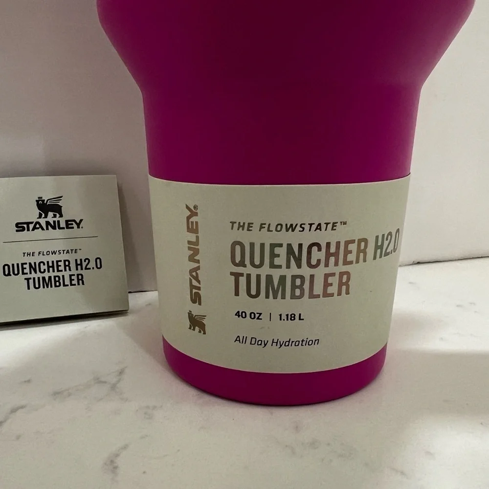 Stanley Vibrant Pink Tumbler with Orange Accent - Picture 5 of 13